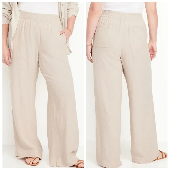 OLD NAVY NWT XL High-Waisted Linen-Blend Wide-Leg Pants in Flax Linen Natural - Picture 9 of 12